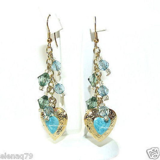 orecchini donna tono oro cuore che si apre con charms AZZURRO - Fairy Corner