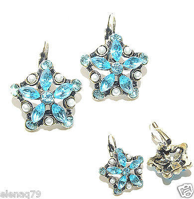 orecchini donna fiore perline strass anticati pietre azzurre victorian style - Fairy Corner