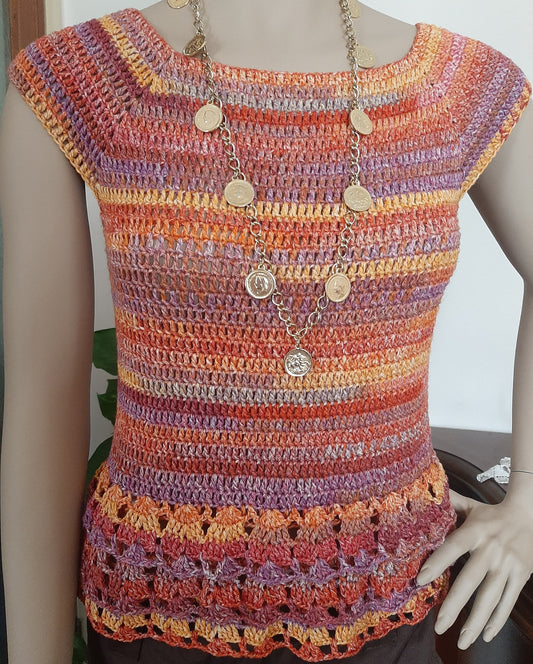 Maglia Sunset Dream in cotone e lino con volants artigianale - Fairy Corner