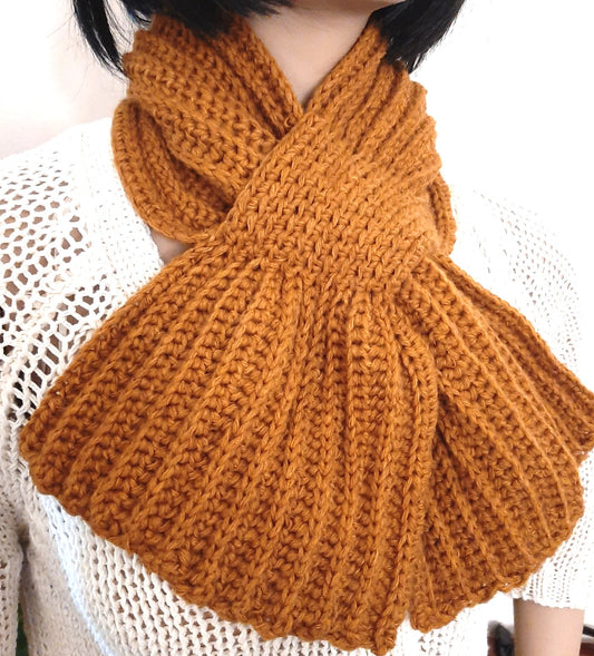 Unisex handmade crochet tie scarf MUSTARD