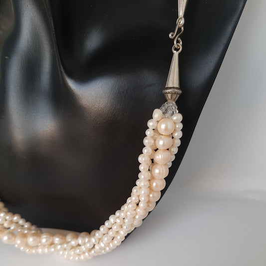 Collana torchon in perle coltivate di fiume bianche rosate chiusura in argento 925 mod 2