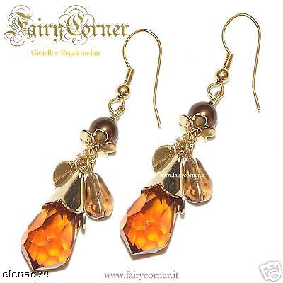 Orecchini pendenti donna tono oro perla goccia briolette goccia marrone - Fairy Corner