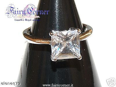 Anello solitario argento zircone taglio smeraldo mis 16 - Fairy Corner