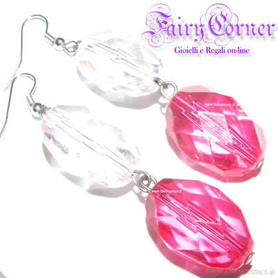 Orecchini donna sfaccettati crystal e rosa - Fairy Corner