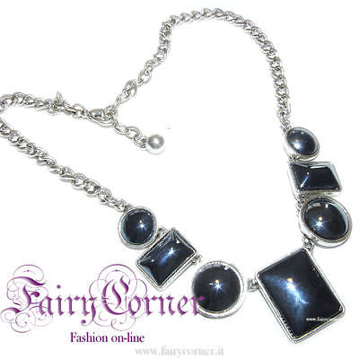 collana donna tono argento grandi pietre NERO ANTRACITE - Fairy Corner