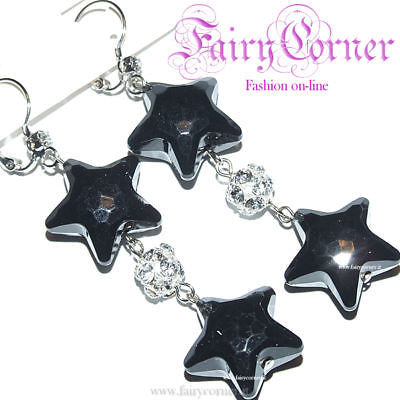Orecchini donna stelle tono argento con strass NERO - Fairy Corner