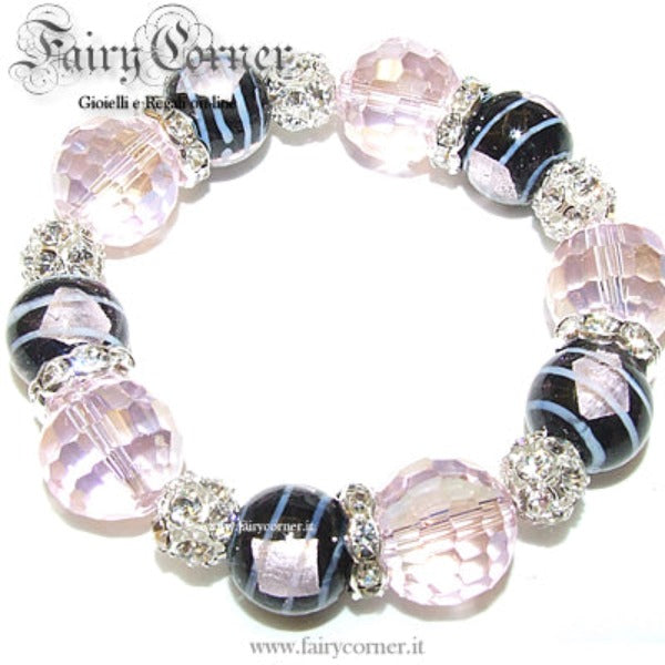 women's glass and pink black rhinestone bracelet