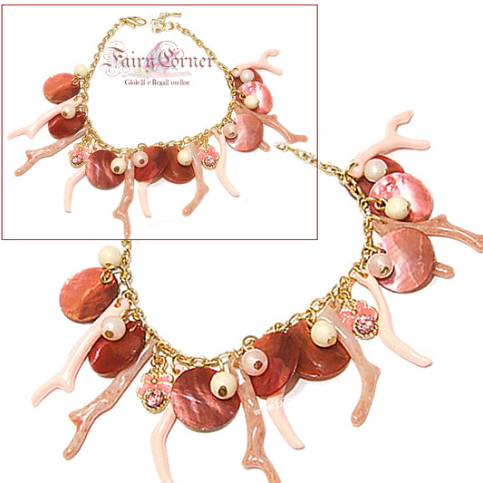 bracciale donna tono oro simil corallo con madreperla naturale