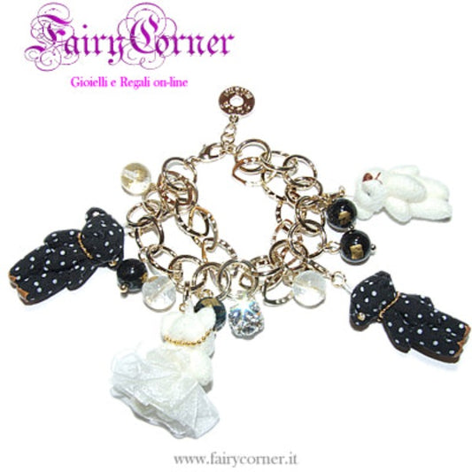 Women's gold tone bracelet with teddy bears and rhinestones