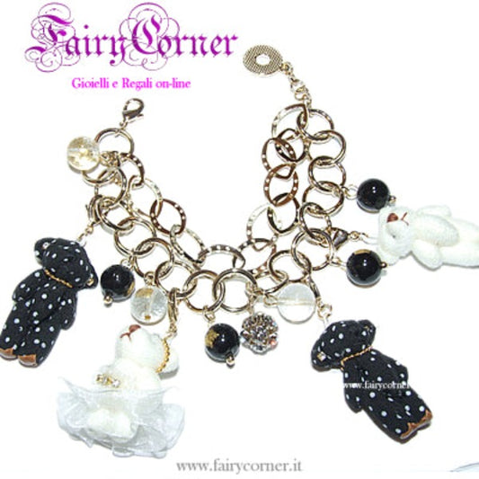 Bracciale donna tono oro orsetti peluche e strass