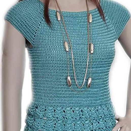 Maglia cotone e viscosa uncinetto con volants verde acqua tg S artigianale - Fairy Corner