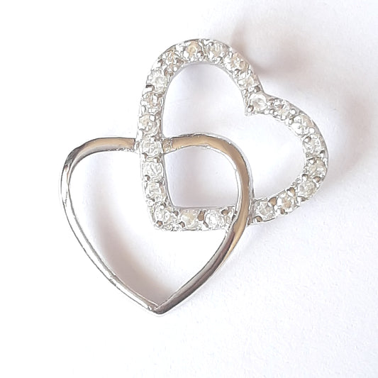 Ciondolo in argento 2 cuori con zirconi bianchi