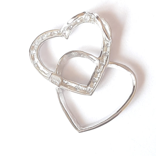 Silver pendant 2 hearts with white zircons