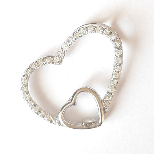 Ciondolo in argento cuore doppio con zirconi bianchi