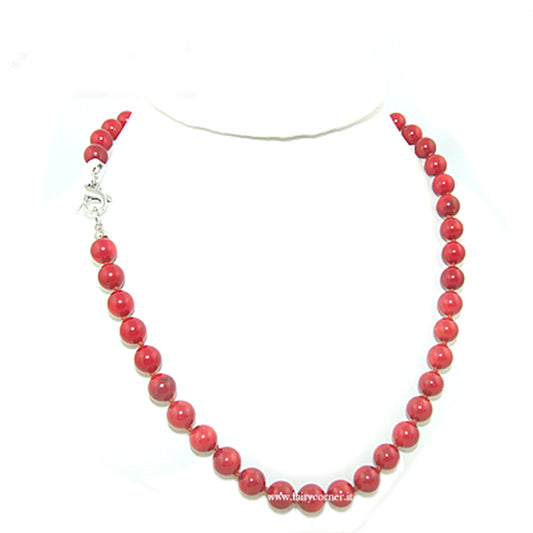 Collana girocollo in corallo bamboo e chiusura in argento 925 - 8 mm