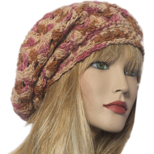 Cappello basco berretto misto lana artigianale VENTAGLI rosa beige