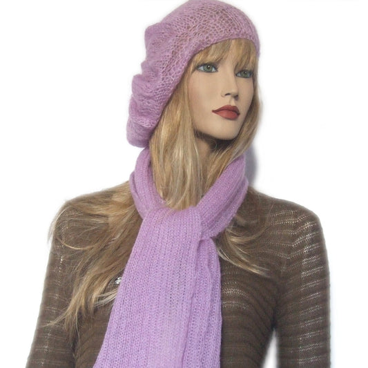 Completo Donna Sciarpa + Basco in mohair Lilla
