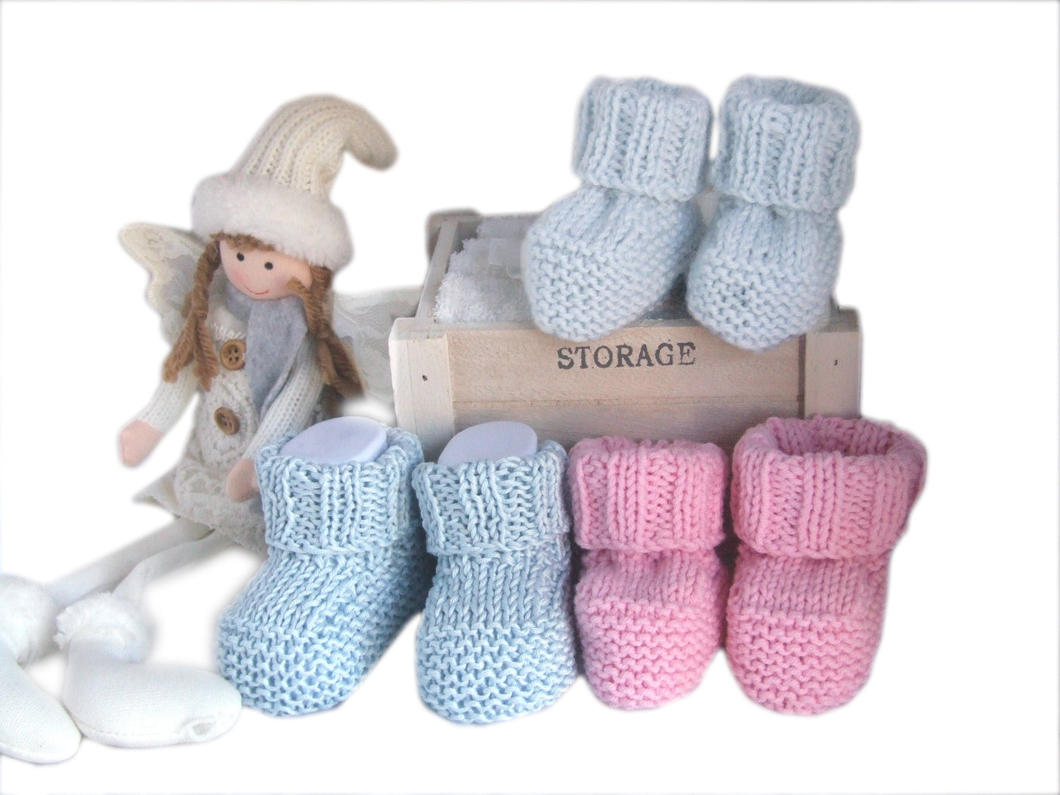 Scarpine neonata realizzate a mano a maglia - lana 100% merinos - vari colori - Fairy Corner