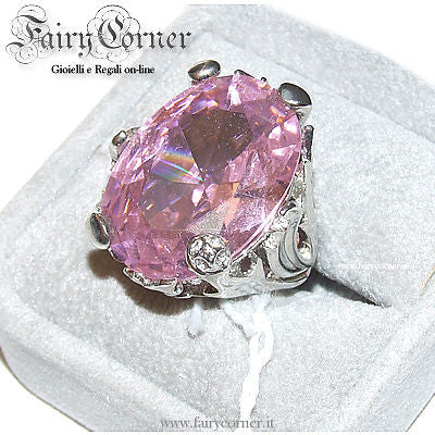 Sexy grande anello donna tono argento pietra rosa mis 11 - Fairy Corner