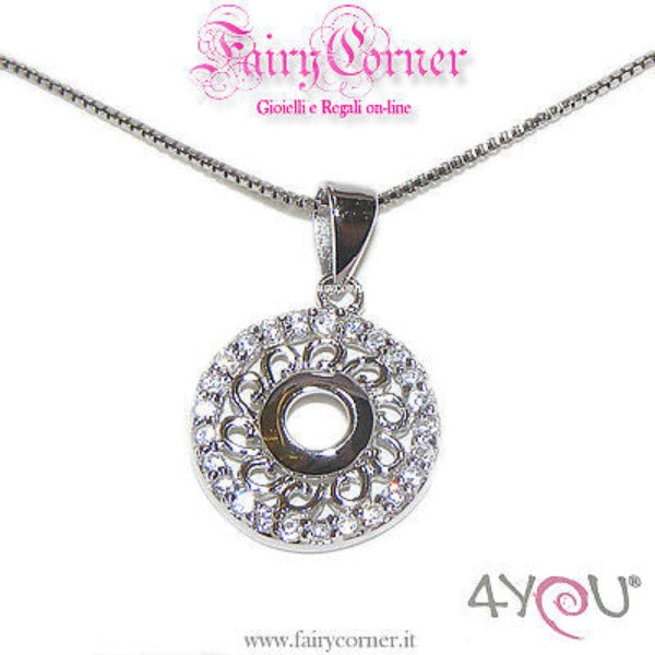 Collana donna argento ciondolo zirconi ROUND swirl - Fairy Corner