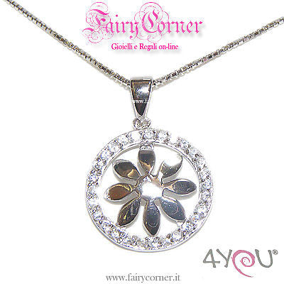 Collana donna argento ciondolo zirconi CERCHIO fiore - Fairy Corner