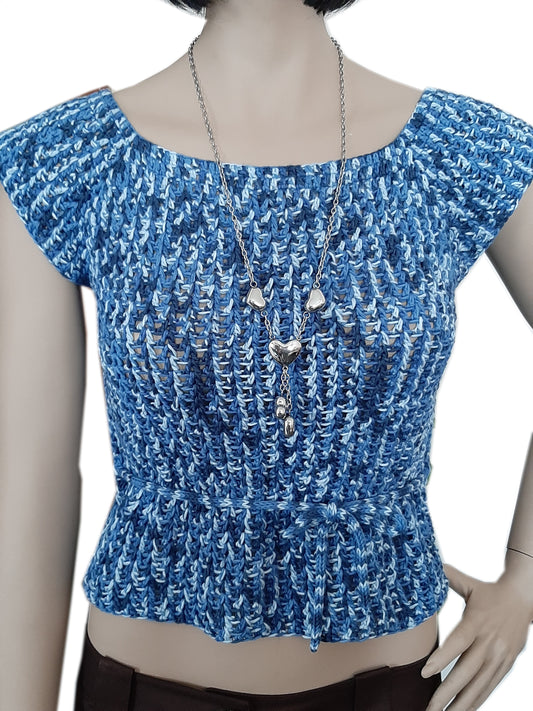 Top maglia uncinetto Blue Sky tg S con cintolina fatta a mano - Fairy Corner