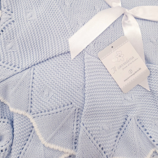 Copertina neonato neonata lana con volant Nazareno Gabrielli - cielo