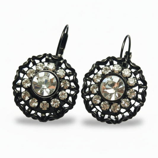 orecchini donna tono anticato rosone victorian style strass bianchi - Fairy Corner