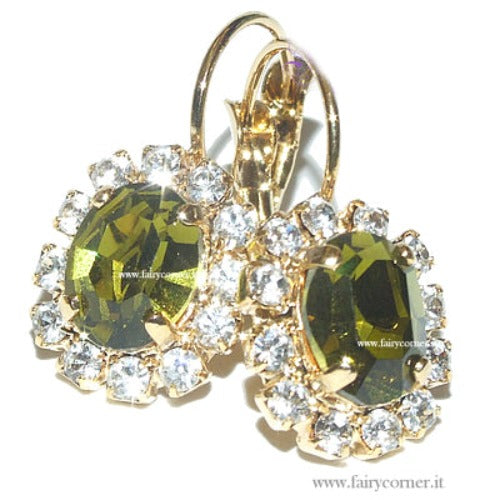Orecchini Monachella ovali tono oro strass verde