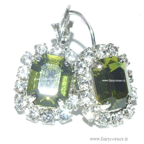 Orecchini Lunghi Vintage 3 Cm Con Faux Opale Quadrato E Cristallo - Tono Argento, Multi Bianco - Foto 1