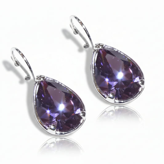orecchini tono argento goccia viola - Fairy Corner