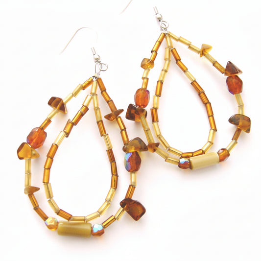 Orecchini Pendenti con Perline Ambra - Lunghezza 8cm