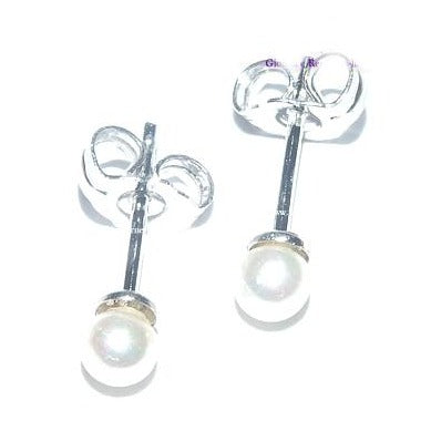 Orecchini donna argento 925 PERLE perla bianca mm 3 perno e farfallina - Fairy Corner