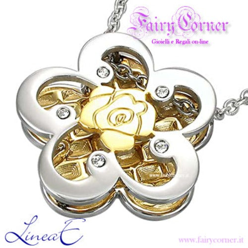 Ciondolo in acciaio bicolore FIORE con ROSA - Fairy Corner