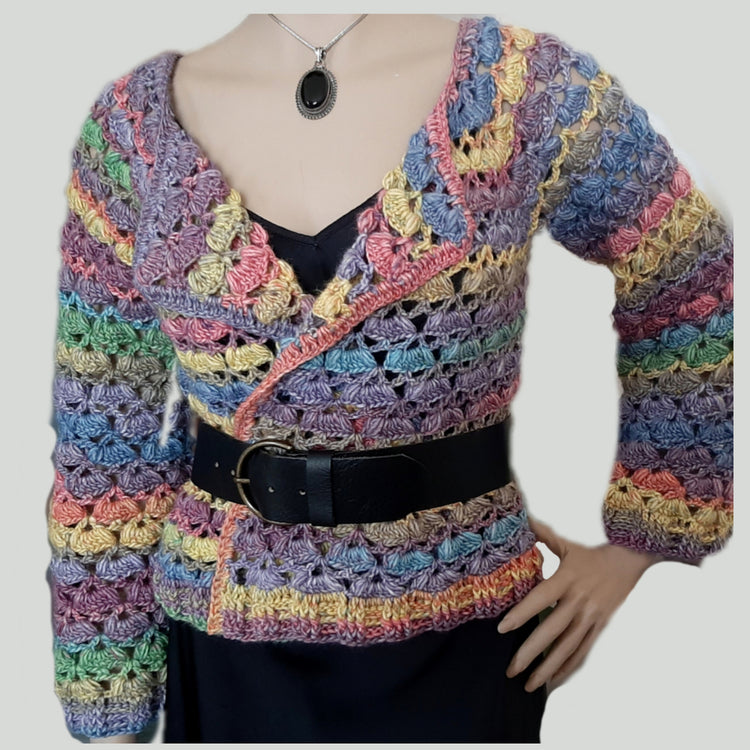 Giacca cardigan multicolor uncinetto lana tg unica S-L - artigianale