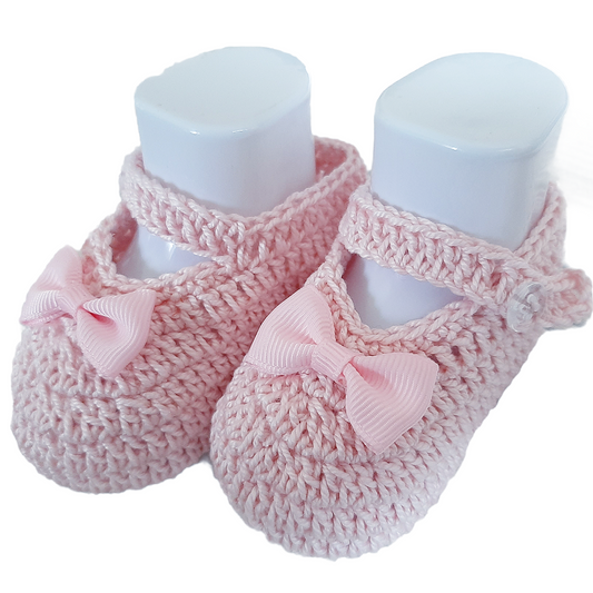 Scarpine Cotone Neonata 3-6 mesi colore rosa tipo bambola con fiocco - uncinetto
