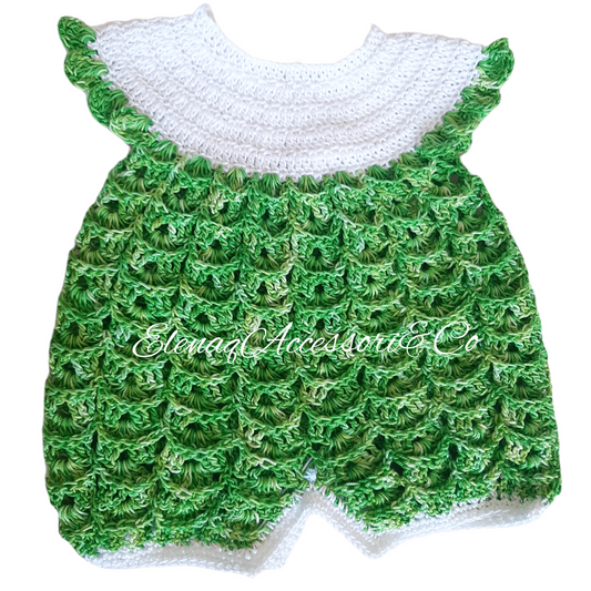 100% cotton newborn romper size 0-3 Green - handcrafted crochet