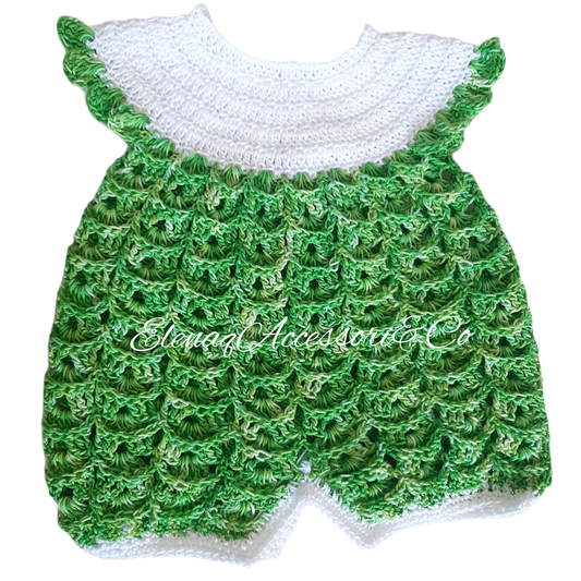 Pagliaccetto neonato cotone 100% tg 0-3 Verde - artigianale uncinetto