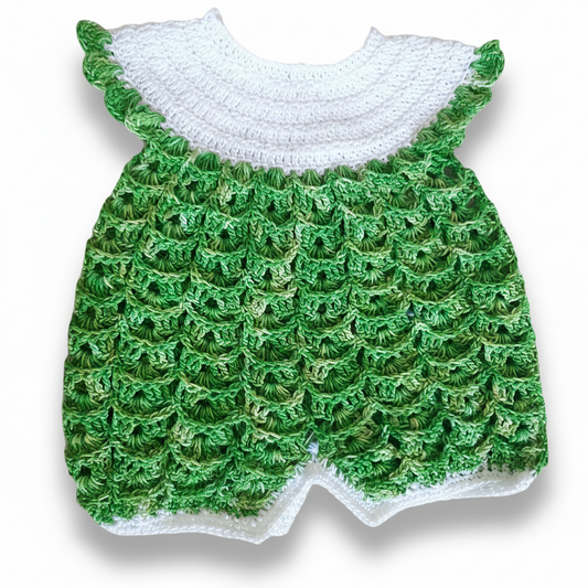 Pagliaccetto neonato cotone 100% tg 0-3 Verde - artigianale uncinetto
