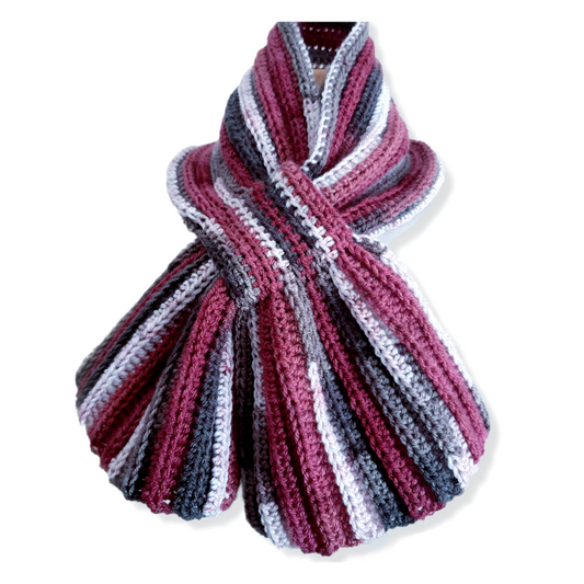 Sciarpa cravatta unisex artigianale uncinetto BURGUNDY MIX
