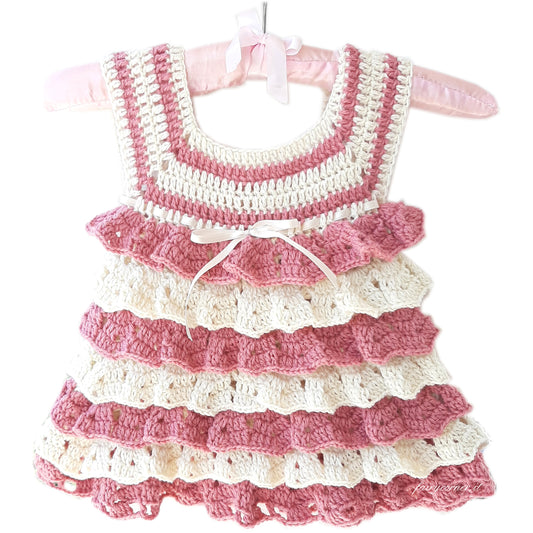 Abito neonata tg 6-12 mesi in lana rouches artigianale mod. Bambola
