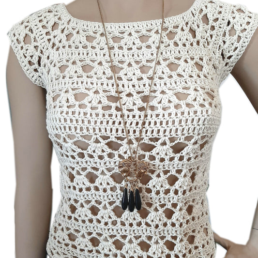 Top maglia uncinetto in cotone fatta a mano pizzo - Fairy Corner