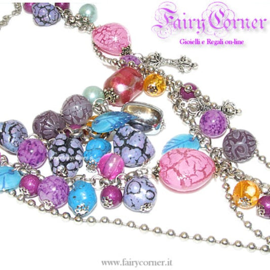 Collana donna lunga ciondoli tono argento VIOLA - Fairy Corner