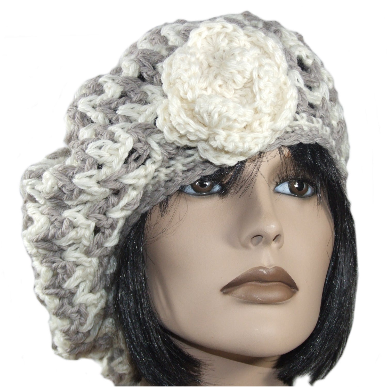 Basco Donna cappello berretto lana artigianale ZIG ZAG fiore - Fairy Corner