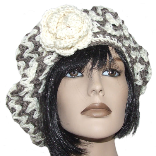 Basco Donna cappello berretto lana artigianale ZIG ZAG fiore - Fairy Corner