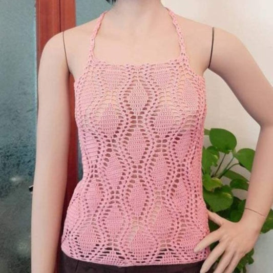 Top donna cotone all'uncinetto in pizzo Rosa Antico - Taglia S - Fairy Corner