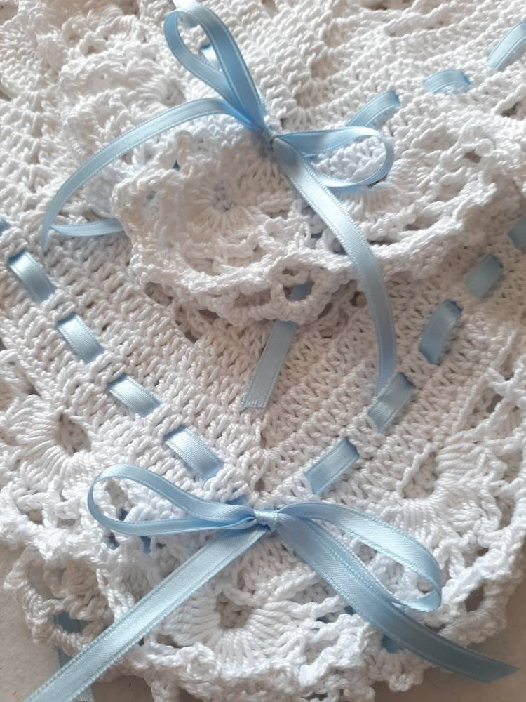 Copertina neonato neonata cotone bianco artigianale uncinetto - Fairy Corner