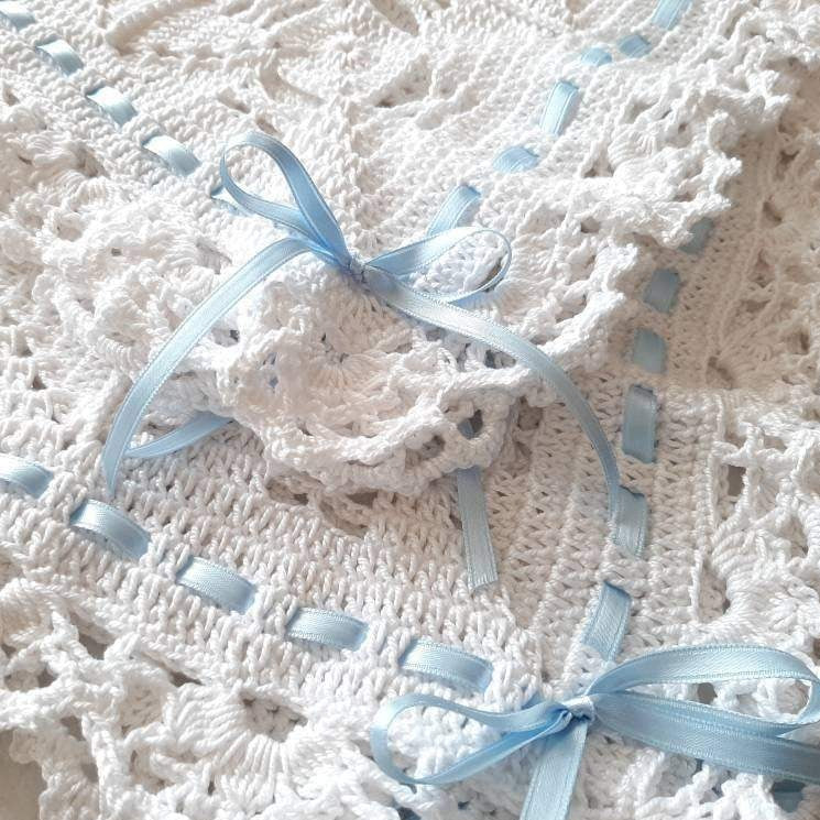 Copertina neonato neonata cotone bianco artigianale uncinetto - Fairy Corner