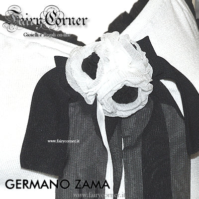 Germano Zama Top bianco e nero con fiore e fiocco in seta - Fairy Corner
